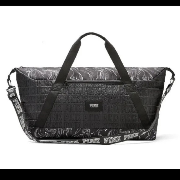 Victoria's Secret PINK - Marbled Black Duffle Bag Weekender Tote NEW! - Picture 2 of 6